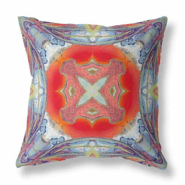 Homeroots 18 in. Geo Tribal Indoor & Outdoor Throw Pillow Muted Blue & Hot Orange 411710